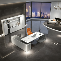 Meja Kantor Eksekutif Bentuk L Mewah Modern Kelas Atas Warna Putih Minimalis untuk Bos/CEO, Set Furnitur Administrasi Besar