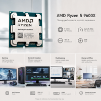 Processeur CPU 9600X 6 cœurs 12 threads Max Boost avec graphismes 32 Mo L3 Socket AM5 DDR5 pour PC de jeu de bureau en stock