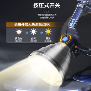 Linterna frontal recargable de 2000 MAh con brillo ajustable, faro LED para pesca al aire libre y uso nocturno - Product Image 1
