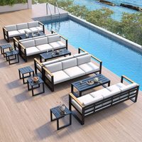 Ensemble de canapés d'extérieur en bois de teck minimaliste moderne, en alliage d'aluminium, pour cour, villa, jardin, hôtel, maison d'hôtes, en acier inoxydable