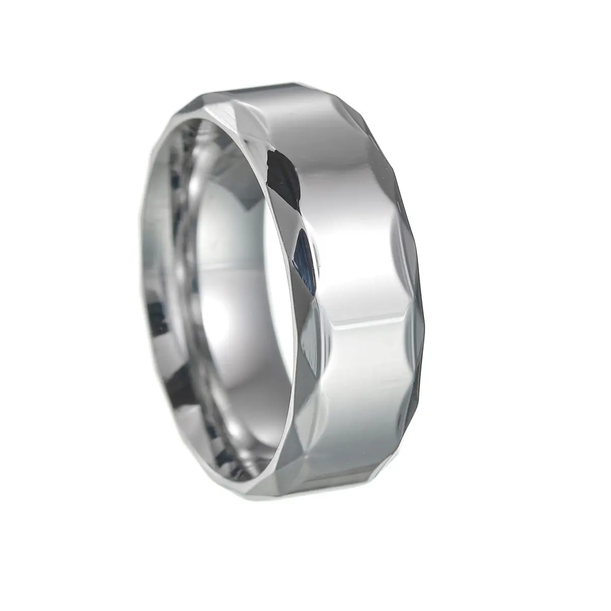 Anillos para hombre anello rettangolare in acciaio al titanio da uomo 8mm anello geometrico sfaccettato con bordo smussato x inciso di precisione