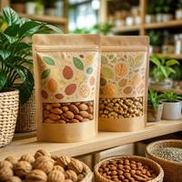 Sachets personnalisés en papier kraft PE avec fenêtre et fermeture éclair pour emballage de noix et aliments secs – Vente en gros