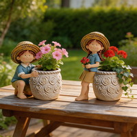 Figurine de garçon et de fille en métal multifonctionnelle Yuandian, faite à la main, avec pot de fleurs, ornement de jardin, décoration de bureau, extérieur