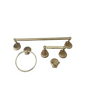Juego de toallero de metal dorado vintage con gancho de anillo y diseño de concha, accesorios de baño montados en la pared, juego de toallero de latón pulido para baño - Product Image 1