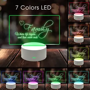 3D Luminous Circular Acrílico Madeira Base LED Night Light, dando pequenos presentes do feriado para a família e amigos
