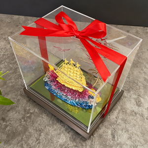 Barco de Vela Dorado de Lujo, Coleccionable, en Caja de Cristal, Figura Decorativa para el Hogar y la Oficina - Product Image 4