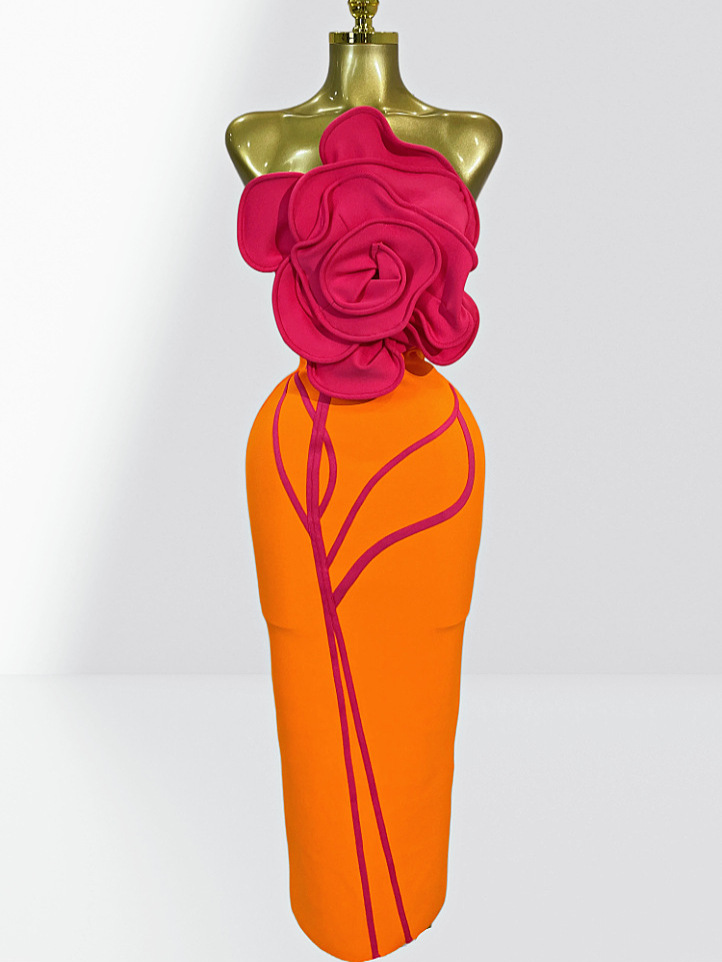 Orange Colour Dress - High Quality Floor-Length Women's Gown