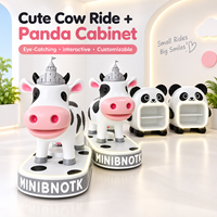 Manège pour enfants en forme de vache mignonne avec couronne de château et base lumineuse LED, équipement d'amusement animalier de dessin animé pour aire de jeux intérieure, centre commercial et parc à thème