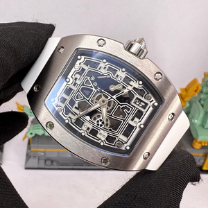 Reloj mecánico automático de lujo estilo 6701 de titanio ultrafino de 7.8 mm con esqueleto, correa de caucho en forma de barril, resistente al agua para hombre. - Product Image 2