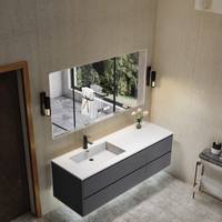 Meuble-lavabo intégré en pierre frittée moderne avec miroir LED, résistant à l'eau, garantie 5 ans pour les foyers et les hôtels