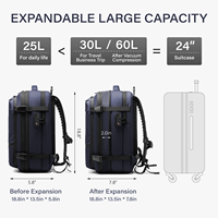 Sac à dos de voyage extensible 60L avec serrure TSA, grande capacité, sac à dos pour ordinateur portable 17,3 pouces, pour hommes, voyages d'affaires