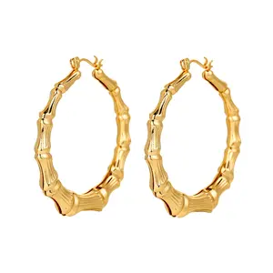 Hip Hop Luxury Earrings Daily Wear 80s/ 90s Rapper Accessories Large Metal Bamboo Hoop Earrings