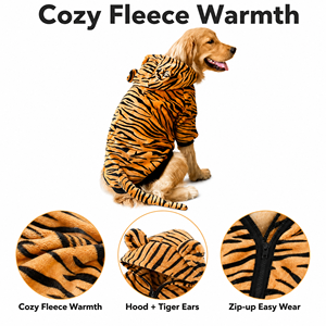 Costume de chien à rayures de tigre, sweat à capuche avec oreilles et queue, manteau chaud en polaire pour grands chiens, vêtements pour animaux de compagnie, fête d'Halloween, Noël, imprimé tigre - Product Image 3