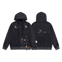 Hoodie Vintage Galleries Unisex Katun Tebal Oversized Pullover Cetak Percikan Cat Distressed Streetwear Sweatshirt