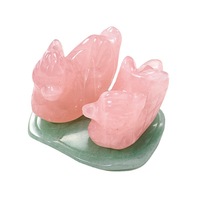 Artisanat en gros de sculptures d'animaux en quartz rose cristal de guérison, motif canard mandarin, pour la décoration (DIY)