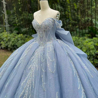 Robe de Quinceañera bleue, robe de bal, fournisseurs, grande taille, robe de mariée séquentielle, décorations en cristal, dos en dentelle, vêtements de fête pour femmes