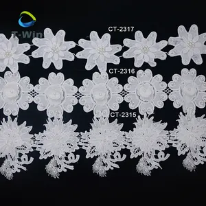 High Quality decorative lace cotton material crochet trimming pearl beaded lace trim