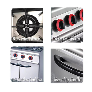 Poêle à gaz verticale à quatre yeux avec base d'armoire Cuisinière à gaz commerciale à 4 brûleurs avec armoire Cuisinière à gaz commerciale Combi - Product Image 5