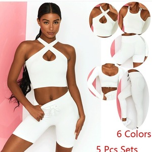 [Non Disponibile] Completo Sportivo Stile Europeo-Americano Instagram: Reggiseno Sportivo Solido Senza Cuciture, Pantaloncini a Maniche Corte e Leggings Aderenti - Product Image 2