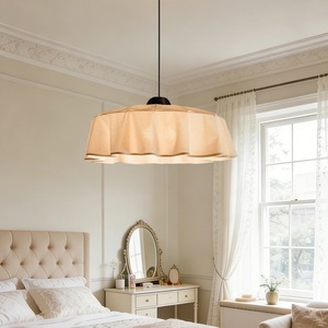 French Vintage Style Fabric Chandelier 50cm Diameter Round Pendant <b>Light</b> For Living Room And <b>Dining</b> Room - Product Image 3