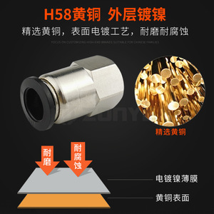 Raccord rapide pour tuyau pneumatique PCF6 01 8 02 10 03 12 04, filetage interne, traversant, en cuivre nickelé, plastique - Product Image 5