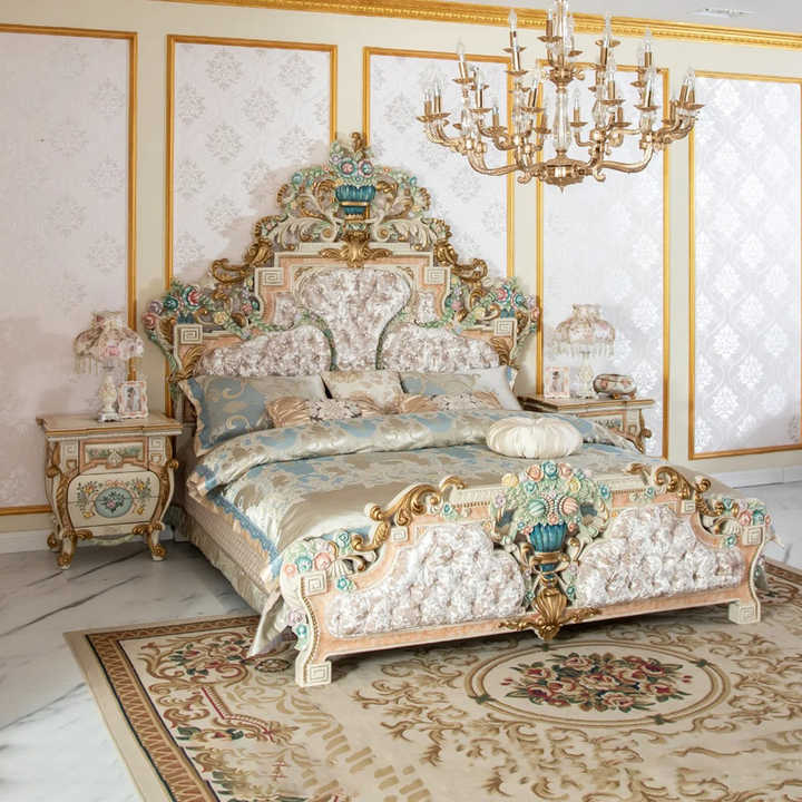 New arrival baroque style solid wood hand carving bedroom furniture