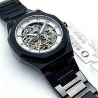 Montre mécanique squelette octogonale avec cadran squelette, boîtier en acier inoxydable brossé, bracelet design, montre-bracelet mécanique pour homme 2025