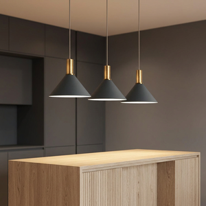 Modern Cone Pendant <b>Light</b> Black Glass Shade Gold Base E27 Incandescent Adjustable Height <b>Dining</b> Lighting 2700K Soft Warm White - Product Image 4