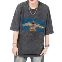 T-shirt Personnalisé pour Homme Style Anime Vintage en Coton Unisexe Impression Numérique Rétro 3D Noir Délavé Grande Taille