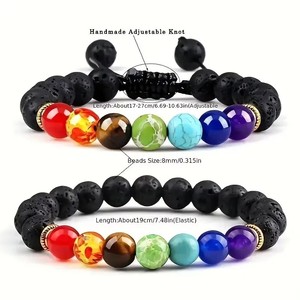 Pulsera Elástica de Piedras de Lava de 8mm con 7 Chakras para Sanación Reiki, Pulsera de Piedras Preciosas Naturales para Equilibrio Energético, Regalo de Joyería - Product Image 2