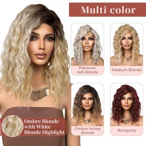 Nouveau produit d'<span class=keywords><strong>Amazon</strong></span>, une petite perruque de soie à haute température de vague d'eau de cheveux bouclés courts de cheveux bruns de côté raie pour européenne et amère - Product Image 3