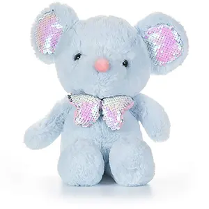 Custom animals plush blue mice stuffed toy cute blue mouse with large sequins ears Cute Animal Toys mouse stuffed toy wholesale