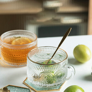 Vasos de café helado vintage de 15 <span class=keywords><strong>oz</strong></span>, tazas de vidrio en relieve transparente, tazas de vidrio con asas para fiestas de picnic - Product Image 5