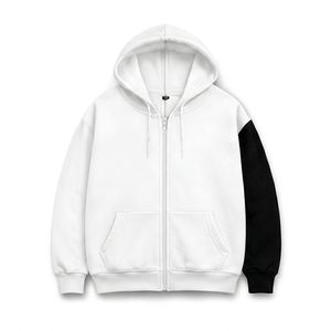 <b>White</b> Unisex Hooded <b>Zip</b>-<b>Up</b> Sweatshirt Raglan Sleeve Polyester/Cotton Fleece Casual Regular Fit Winter Streetwear ODM - Product Image 1