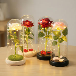 Rosa Preservada Romántica <span class=keywords><strong>en</strong></span> Cúpula de Cristal con Luz LED, Flor Individual, Regalo <span class=keywords><strong>para</strong></span> el Día de San Valentín, Aniversario, Decoración del Hogar, Decoración de Bodas - Product Image 5