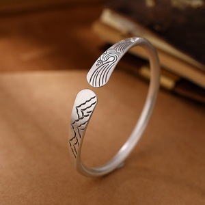 <span class=keywords><strong>Bracelet</strong></span> jonc ouvert plaqué argent 999 pour couple, gravé « Promesse <span class=keywords><strong>Montagne</strong></span> et Mer », symbole d'amour et de promesse - Product Image 6