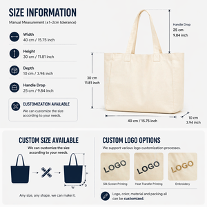 Sac à provisions en toile de coton de grande capacité personnalisé écologique avec logo imprimé personnalisé - Product Image 3