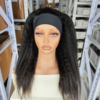 Perruque Bob bandeau en cheveux brésiliens lisses et crépus, fabriquée à la machine, couleur naturelle, longueur réglable, prête à porter