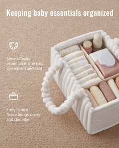 Cesta de Almacenamiento de Franela Beige Crema para Pañales de Bebé, Cesta de Viaje para Artículos Esenciales de Recién Nacido - Product Image 3