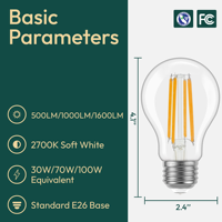 Ampoule LED en verre A19 E26 de haute qualité 4W/8W/12W 2700K Lumière blanche chaude Ra90 Dimmable 15000 heures pour bar, restaurant, hôtel