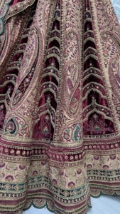 New Modern Double Dupatta Velvet <b>Patch</b> Embroidered Floor-Length Designer Lehenga Choli Zipper <b>Back</b> for Bridal Wear Wholesale - Product Image 5