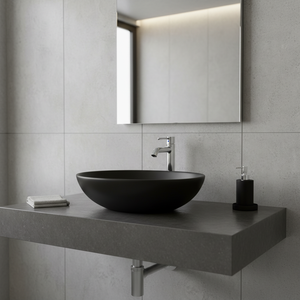 Robinet de lavabo de salle de bain moderne en laiton sans plomb, monocommande, à montage sur plan, entre-axes 4 pouces, avec débit contrôlé, finition anti-rayures, noir - Product Image 3