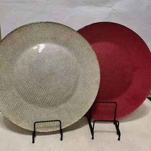 Assiettes de service en verre classiques écologiques K11 Wedding de 33 cm (13 pouces) avec bordure perlée turquoise pour le dîner - Product Image 2