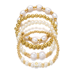 Fashion Handmade Shell Pearl <b>Beaded</b> <b>Bracelets</b> 18k Gold Plated Copper Charm Jewelry <b>Bracelets</b> Sets <b>for</b> Women - Product Image 1