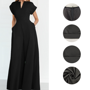 Tuta <span class=keywords><strong>Elegante</strong></span> da <span class=keywords><strong>Donna</strong></span> Personalizzata all'Ingrosso, Monocolore con Vita Stretta e Scollo a V, Gamba Larga - Product Image 4