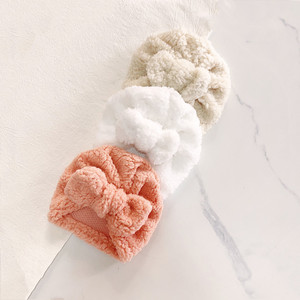 Vente chaude mignon nouveau-né bébé noeud <span class=keywords><strong>Turban</strong></span> arc confortable <span class=keywords><strong>laine</strong></span> d'agneau hiver chaud chapeau pour garçons filles doux bonnets - Product Image 2