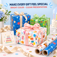 Rouleau de papier cadeau d'anniversaire haut de gamme 80 g/m² enduit, imprimé personnalisé, coloré, pour emballage décoratif de fête, fournisseur en gros