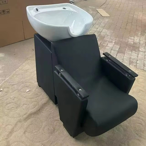 Sillón de Peluquería Moderno de Acero Inoxidable con Lavacabezas Negro para Salón de Belleza y Barbería, Material Metálico Resistente - Product Image 1