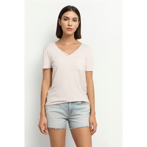 <span class=keywords><strong>Camiseta</strong></span> de Manga Corta con Cuello en V para Mujer, Diseño Cruzado en la <span class=keywords><strong>Espalda</strong></span>, Bolsillo Lateral, Ajuste Relajado, Transpirable, Informal, para Uso Diario - Product Image 2