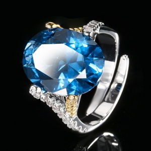 Fashion Jewelry Eco-friendly Copper Oval Cut 12*16mm Red Zircon High Quality Couples CZ Women Fine Finger <b>Adjustable</b> <b>Rings</b> - Product Image 4